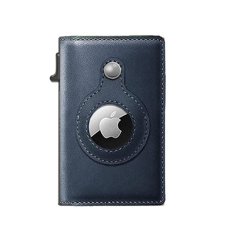 Leather Sliding Wallet Bi-Fold Credit Card Wallet Automatic Pop-Up Card Holder With Air Tag Protective Sleeve