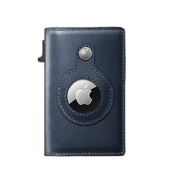 Leather Sliding Wallet Bi-Fold Credit Card Wallet Automatic Pop-Up Card Holder With Air Tag Protective Sleeve