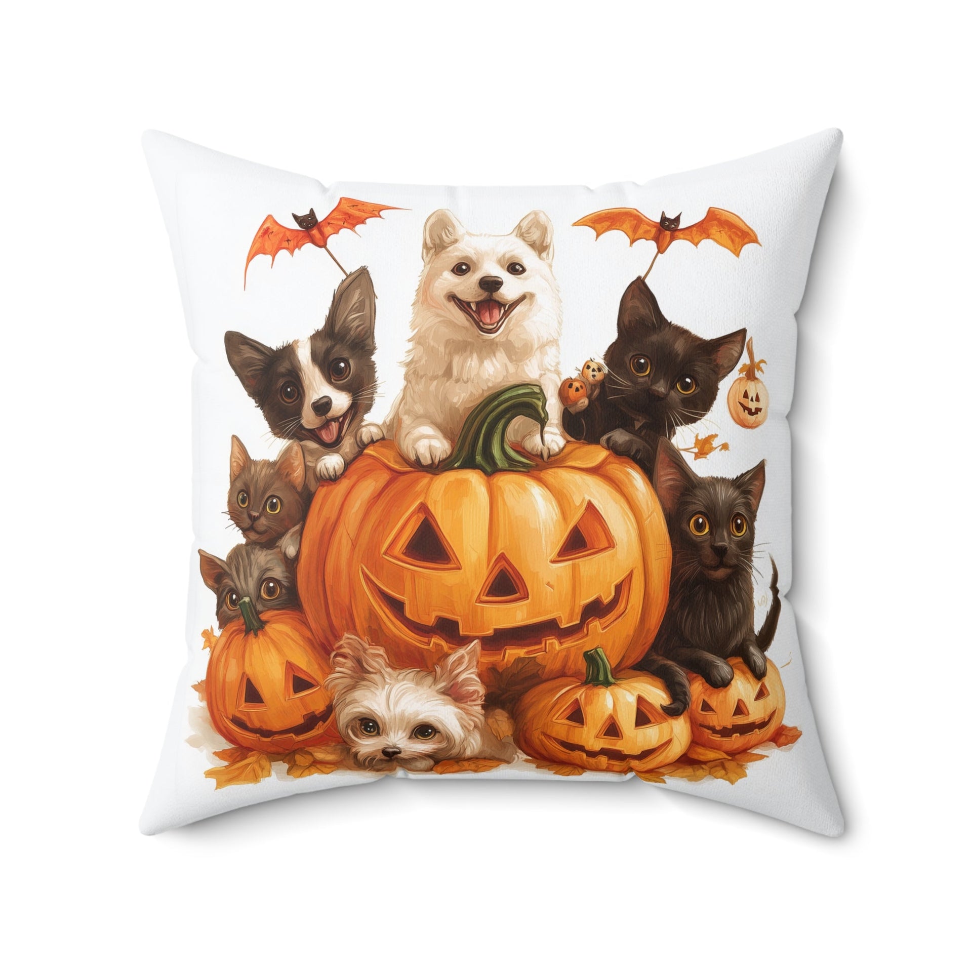 Microsuede Cushion / Halloween Art / Dogs & Cats - Pumpkin Pals /