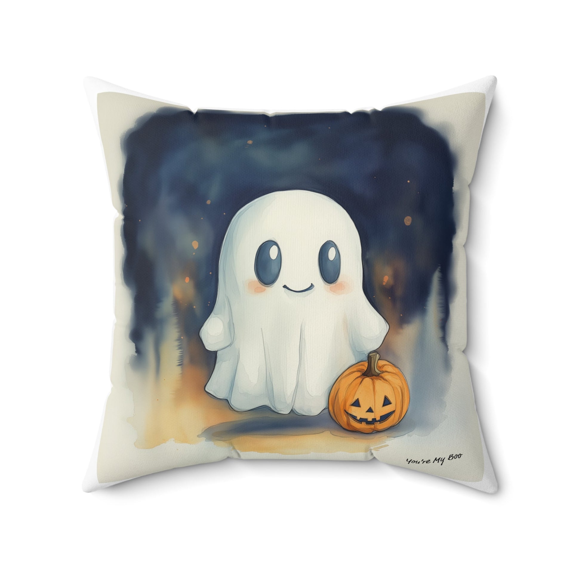 Microsuede Cushion / Halloween Art / Cute Watercolor Ghost / 