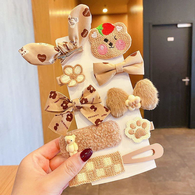 Milk Coffee Color Children's Plush Hairpin Net Red Bangs Side Hair Clip Autumn And Winter Lovely Japanese Clip