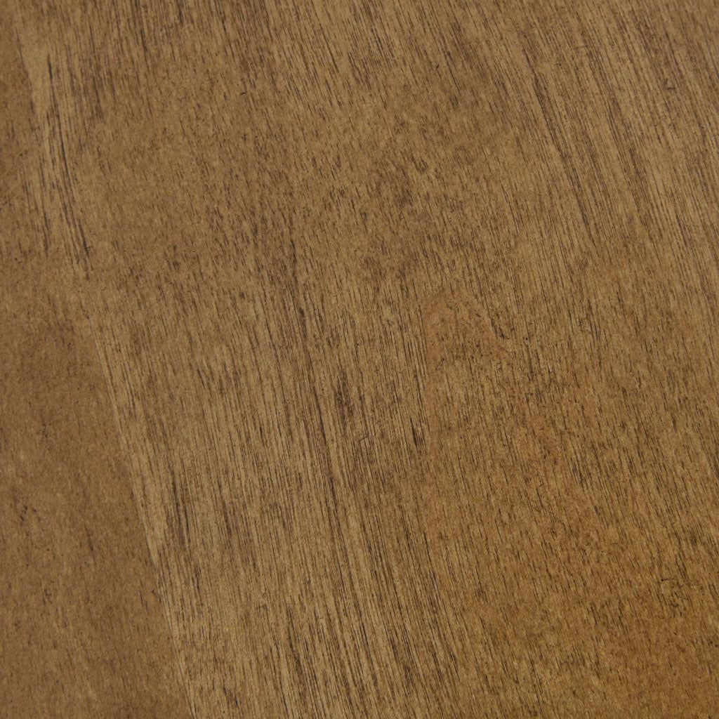 Close-up of Triangle Wood Side Table surface showing natural wood grain texture and warm brown finish.