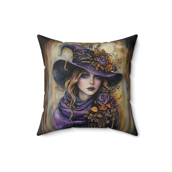 Microsuede Cushion / Halloween Art / Witch - Autumn /