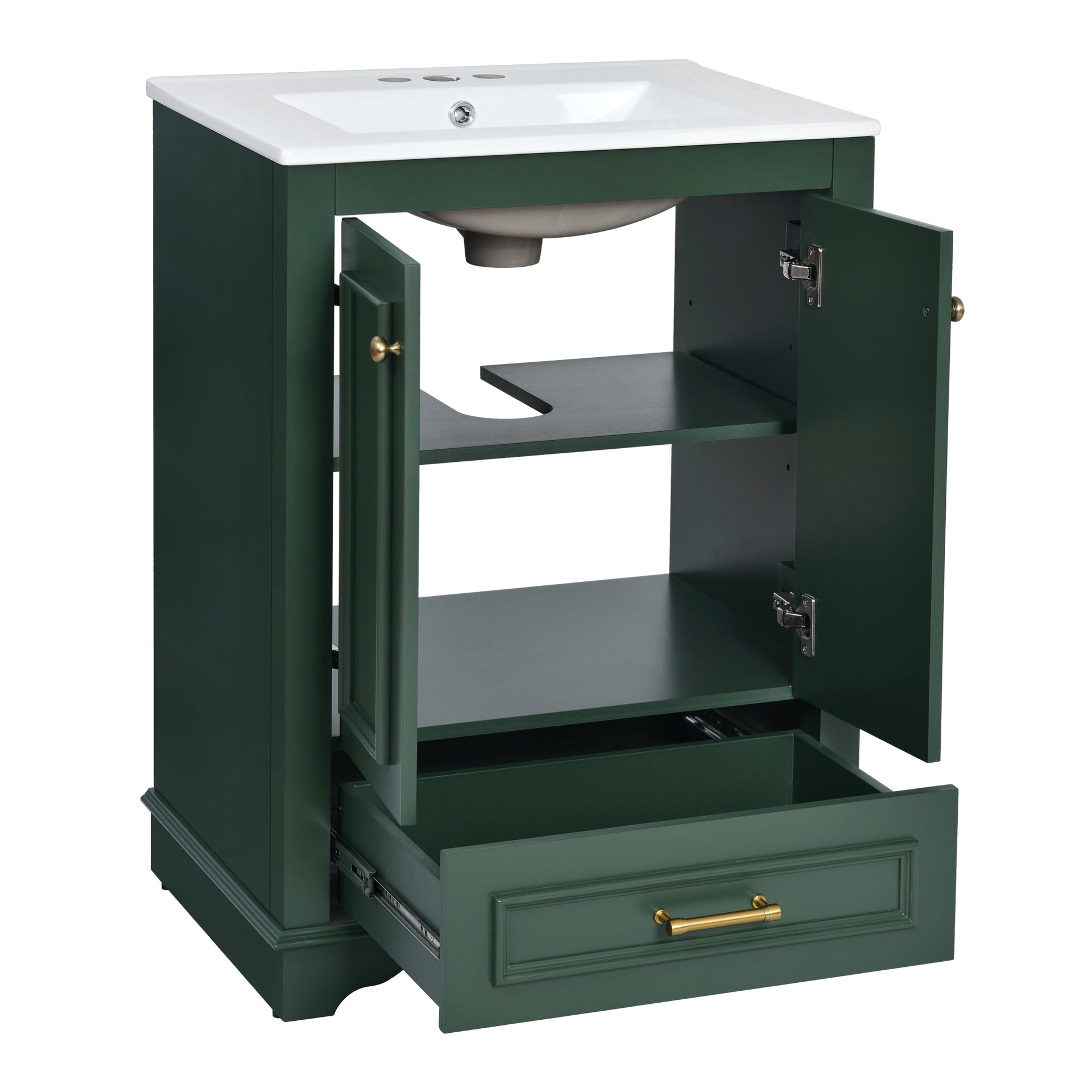 Bathroom Vanity with Ceramic Sink and Modern Freestanding Storage Cabinet, Soft-Close Doors