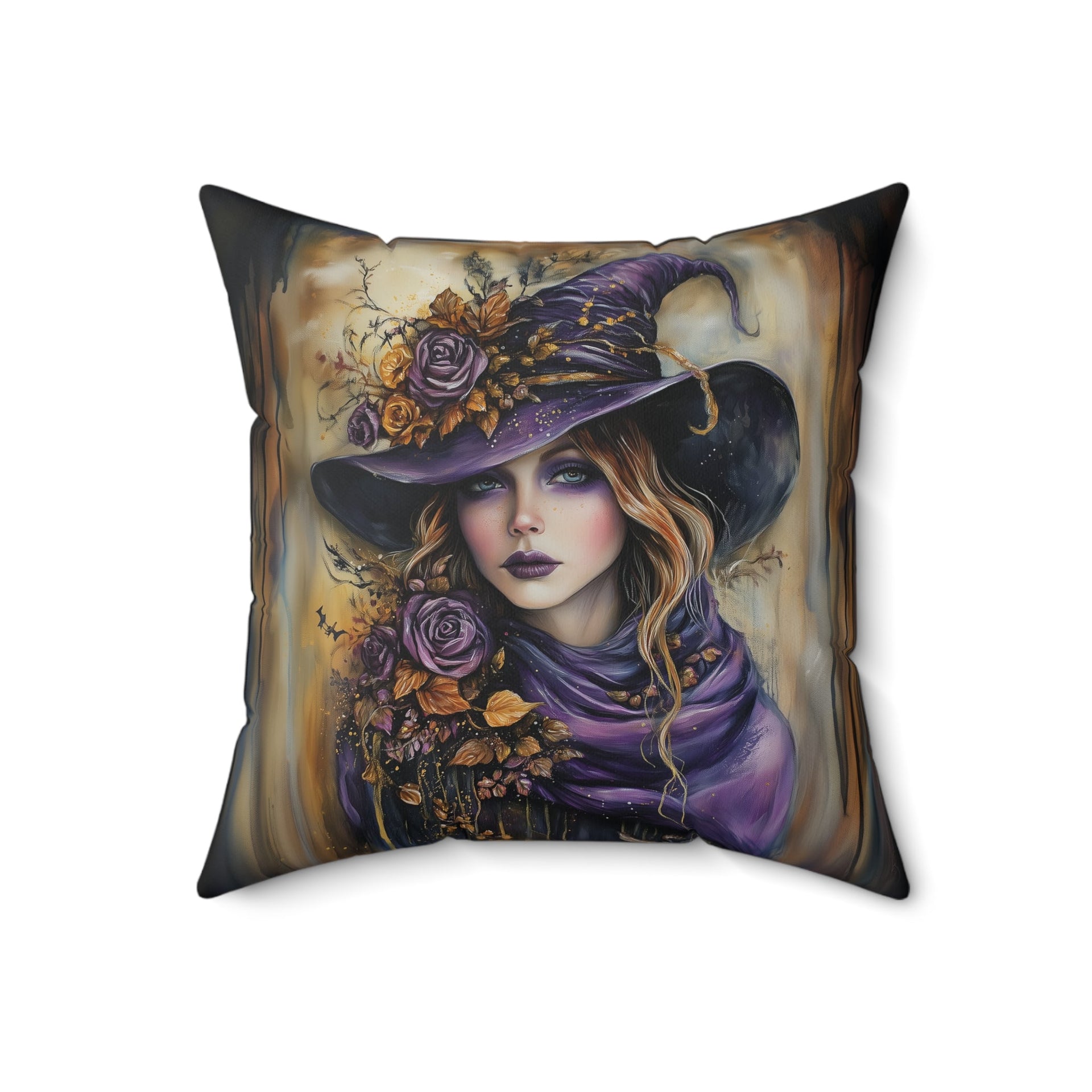 Microsuede Cushion / Halloween Art / Witch - Autumn /