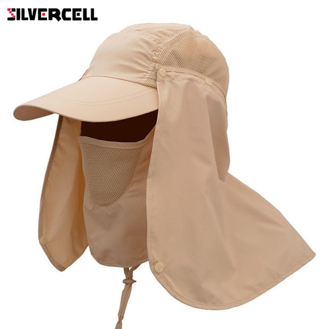 Sun Caps Flap Hats 360 degree Solar UV Protection Sun Hat Summer Men Women Sun Visor Cap Folding Removable Neck Face Mask Head