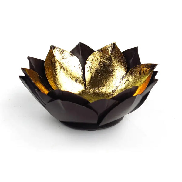 Gold Leafed Metal Lotus Candle Bowl - Small
