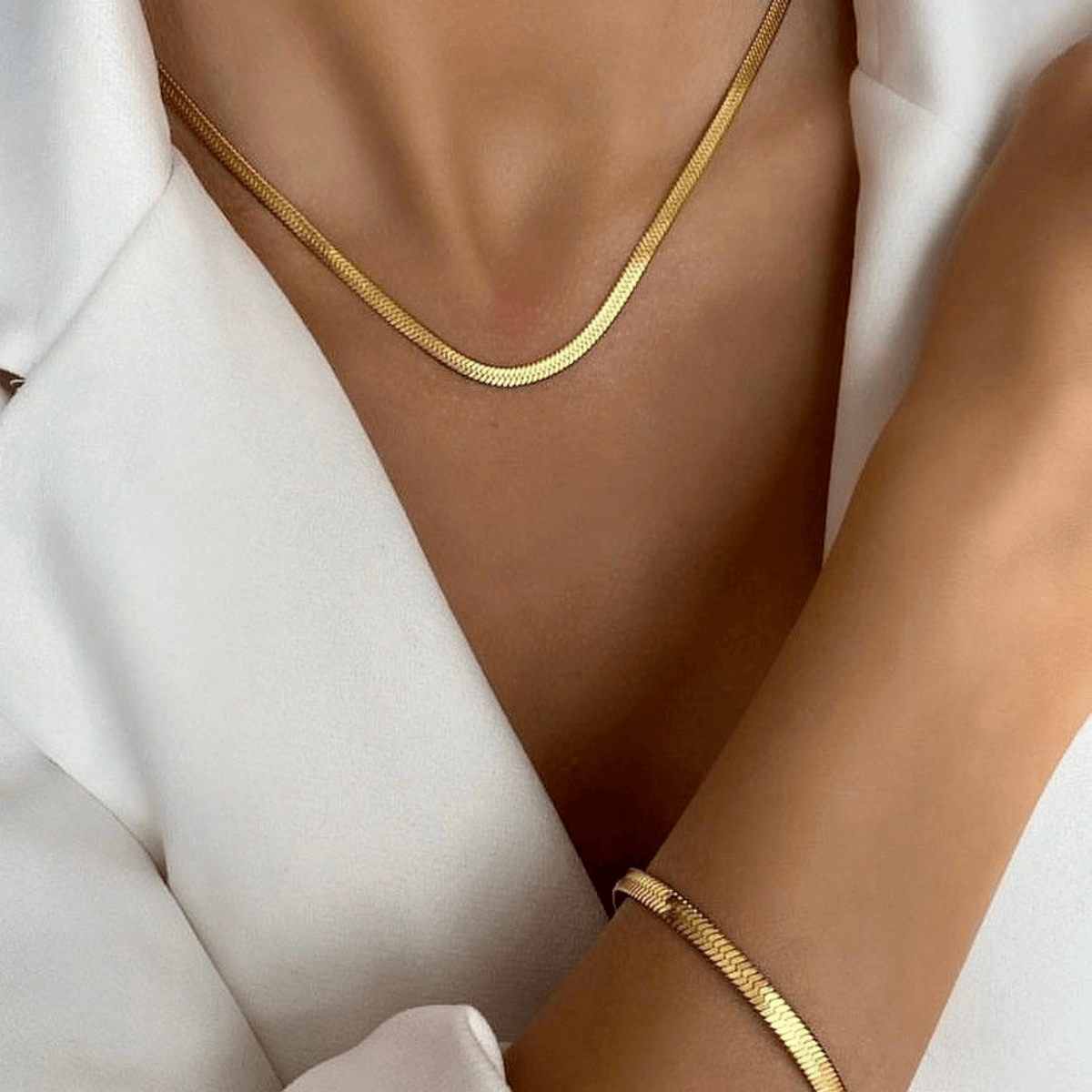 Gold Herringbone Snake Chain Bracelet