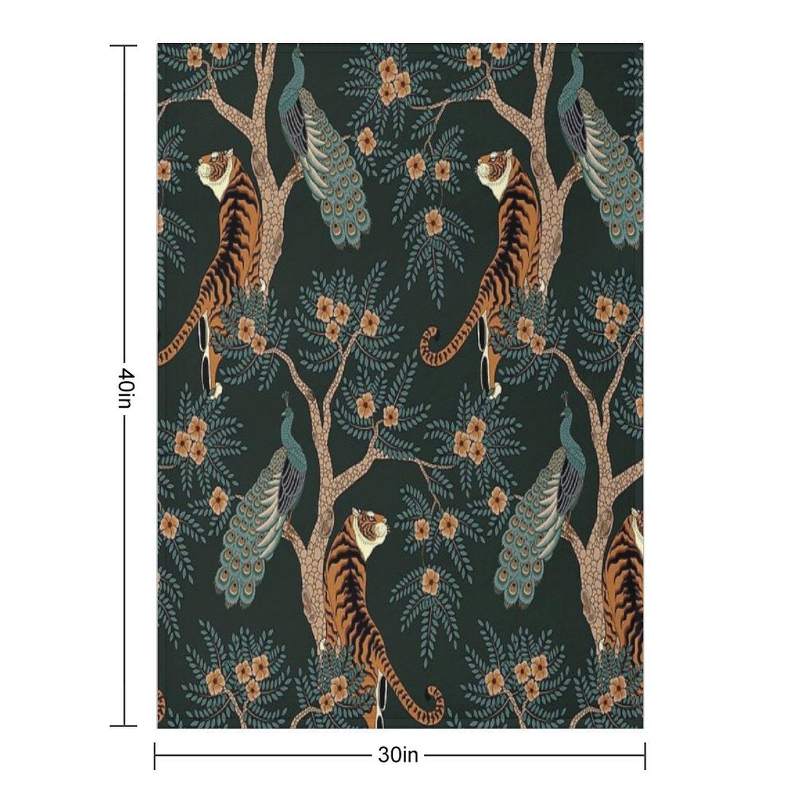 Vintage Tiger And Peacock in The Jungle Throw Blanket