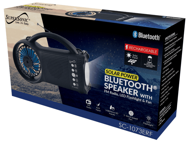 Supersonic Solar Power Bluetooth Speaker with FM Radio, LED Torch Light & Fan