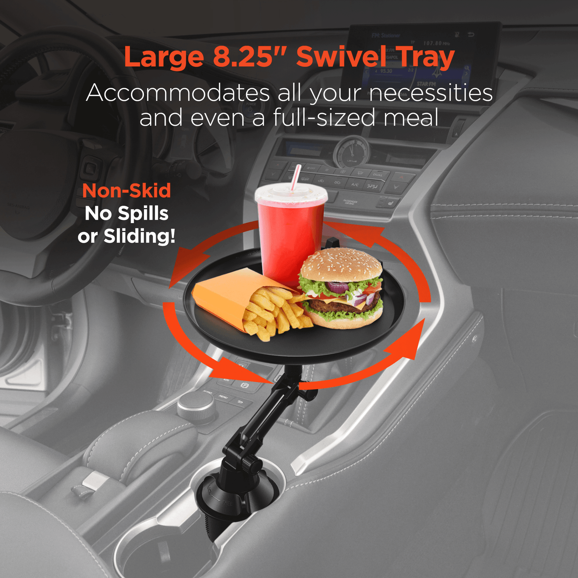 HyperGear Car Caddy Cup Holder Swivel Tray Expandable w Phone Mount