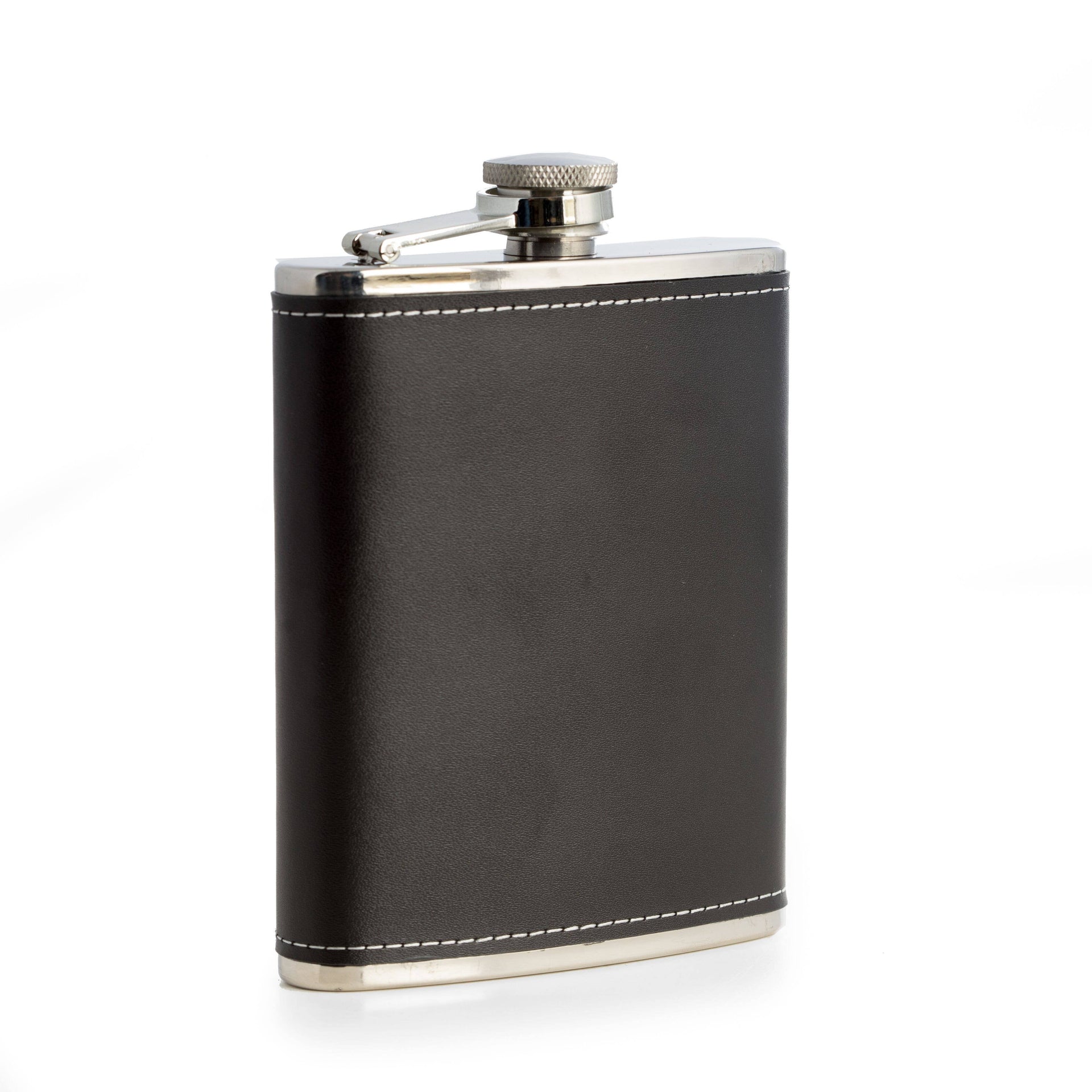 Black Leather Flask | Stainless Steel 6 Ounce Flask With Durable Stitching, Compact Design