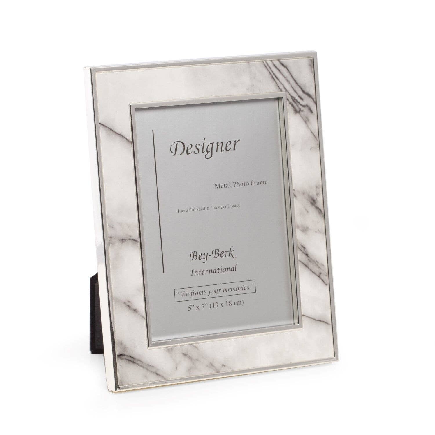 Marble Picture Frame - 5x7 Silver Plated Marble Design Frame With Easel Back