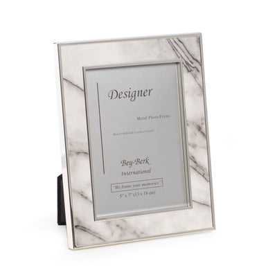 Marble Picture Frame - 5x7 Silver Plated Marble Design Frame With Easel Back