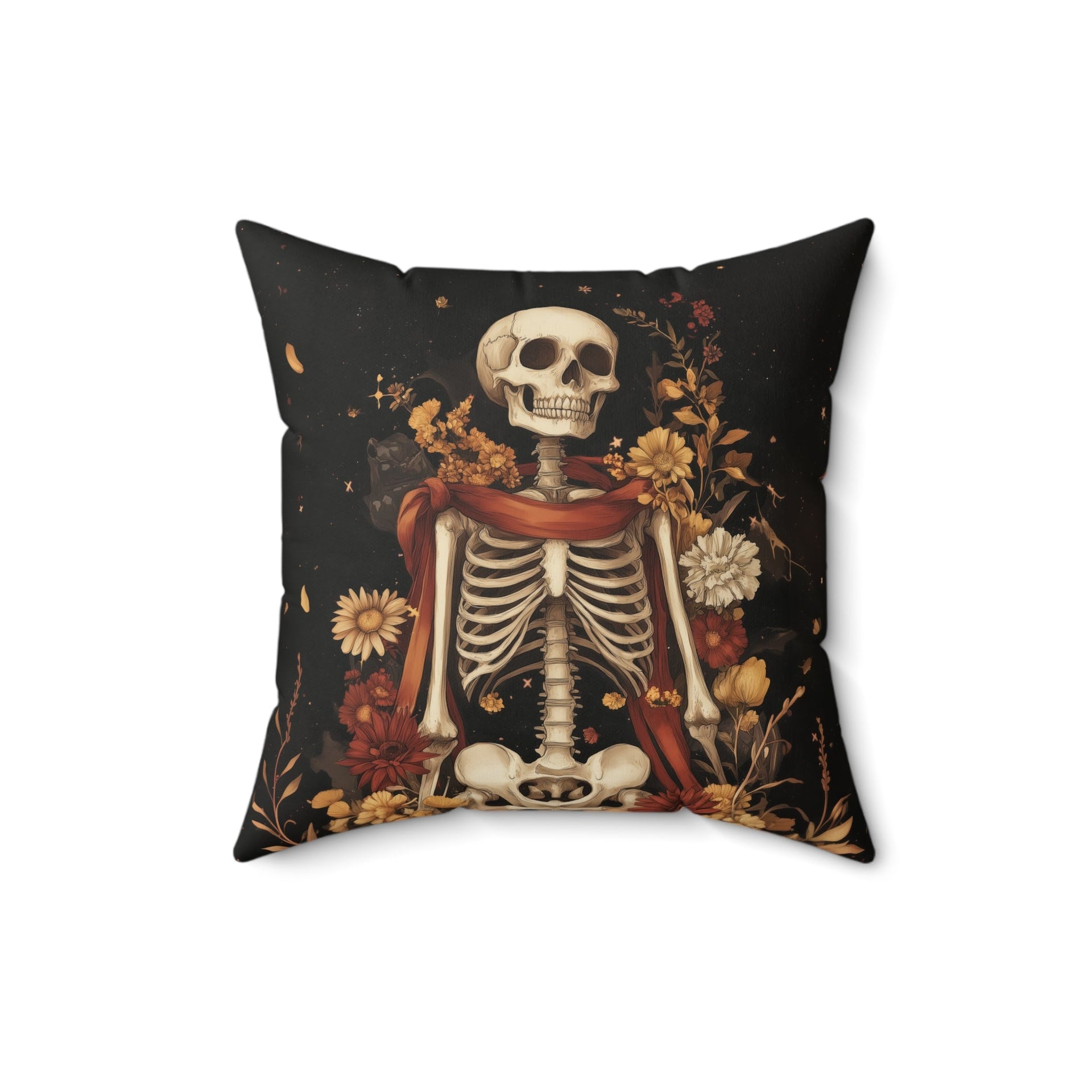 Microsuede Cushion / Halloween Art / Autumn Boho Skeleton