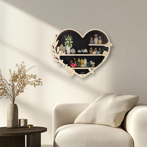 Adorable Mushroom - themed Decor. Wall - mounted Wooden Floating Mushroom Shelf. Ideal as a Crystal Display Shelf or a Rock Gem