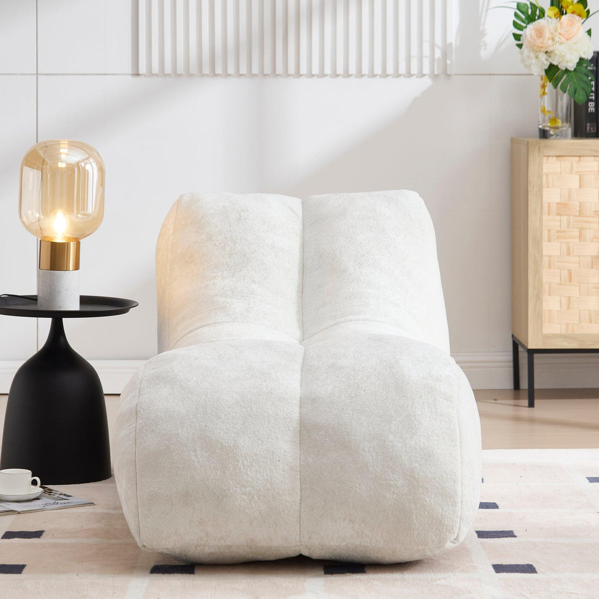 White Polyester Bean Bag Sofa‑Lounger