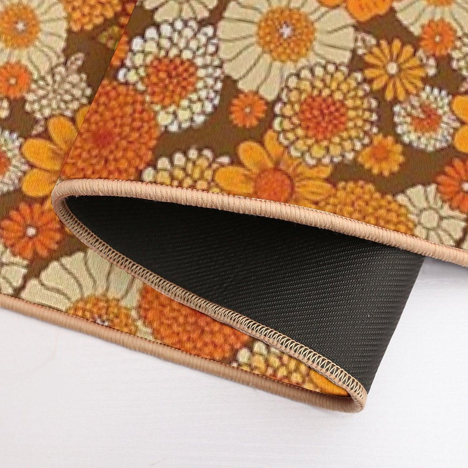 70s Retro Daisies, Vintage Flower Power, Orange And Brown, Boho, Bath Mat