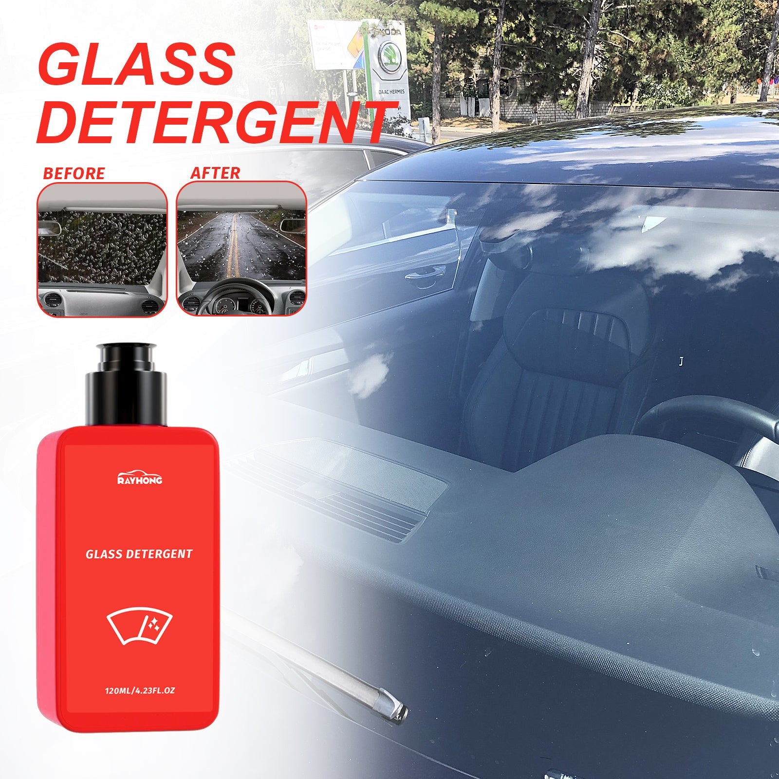 RAYHONG Glass Detergent, Car Front Windshield Window Stain Remover Oil Film Cleaner
