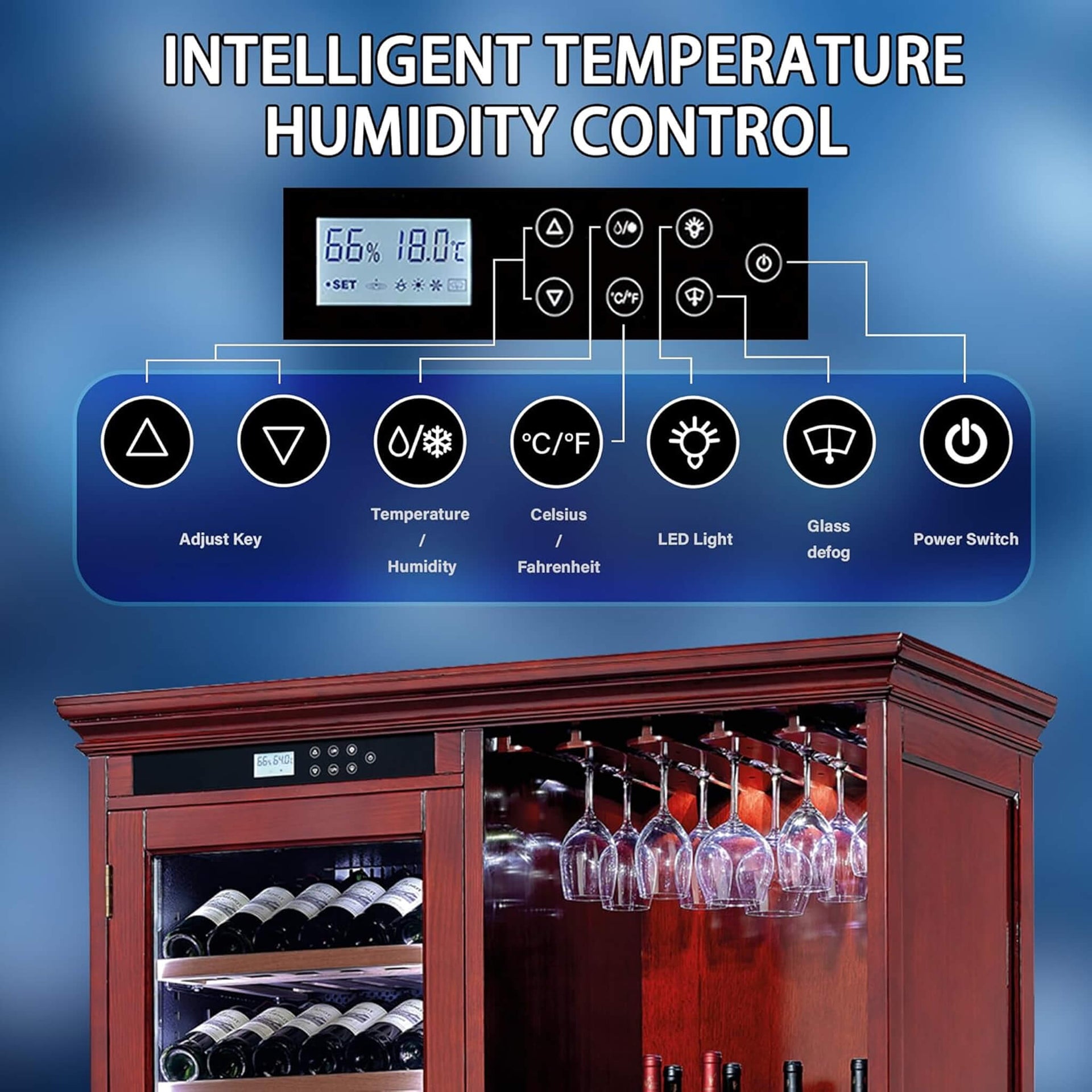 158-Bottle Wooden Wine Cooler Cabinet With Adjustable Temperature And Vacuum Insulation Doors (SAK91827)