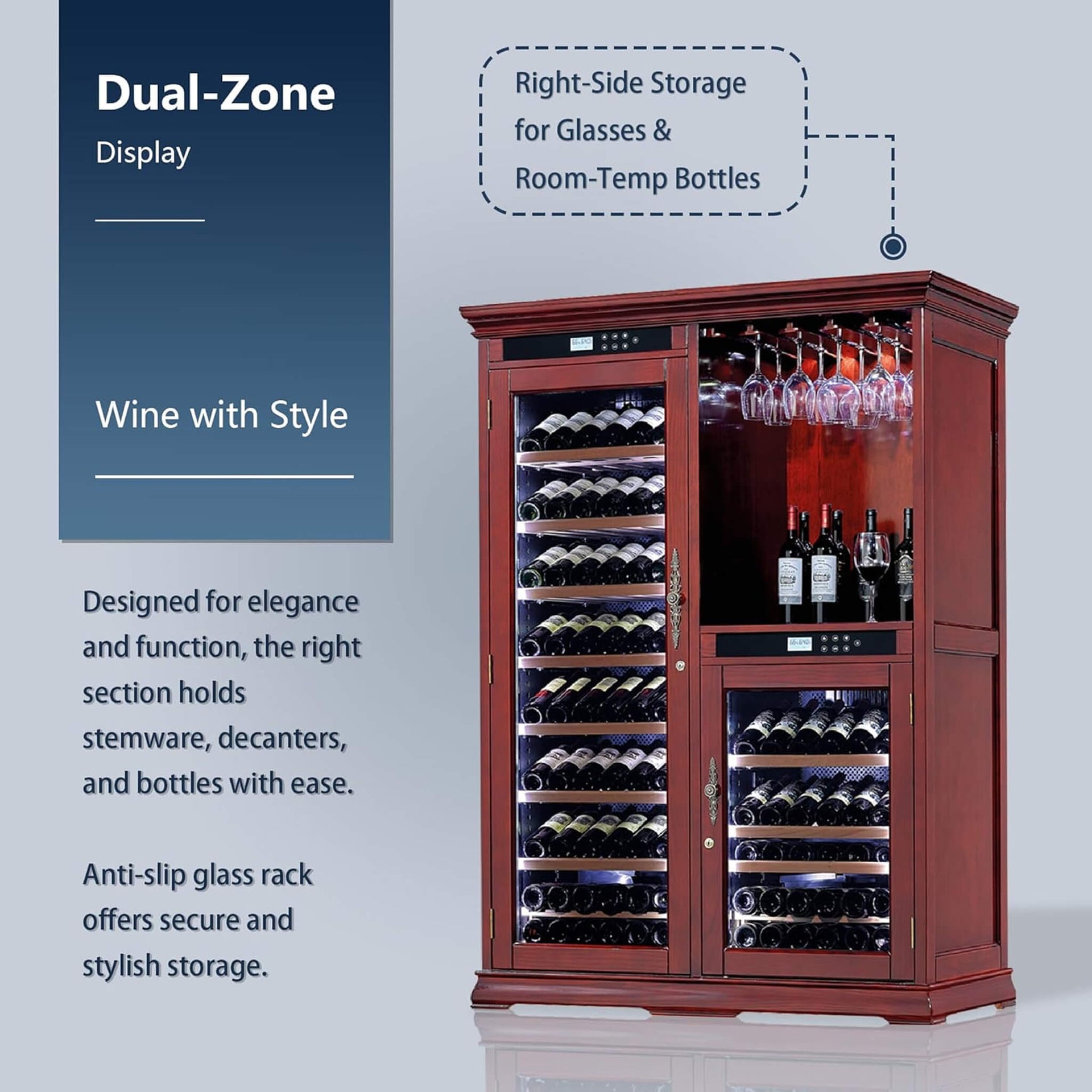 158-Bottle Wooden Wine Cooler Cabinet With Adjustable Temperature And Vacuum Insulation Doors (SAK91827)