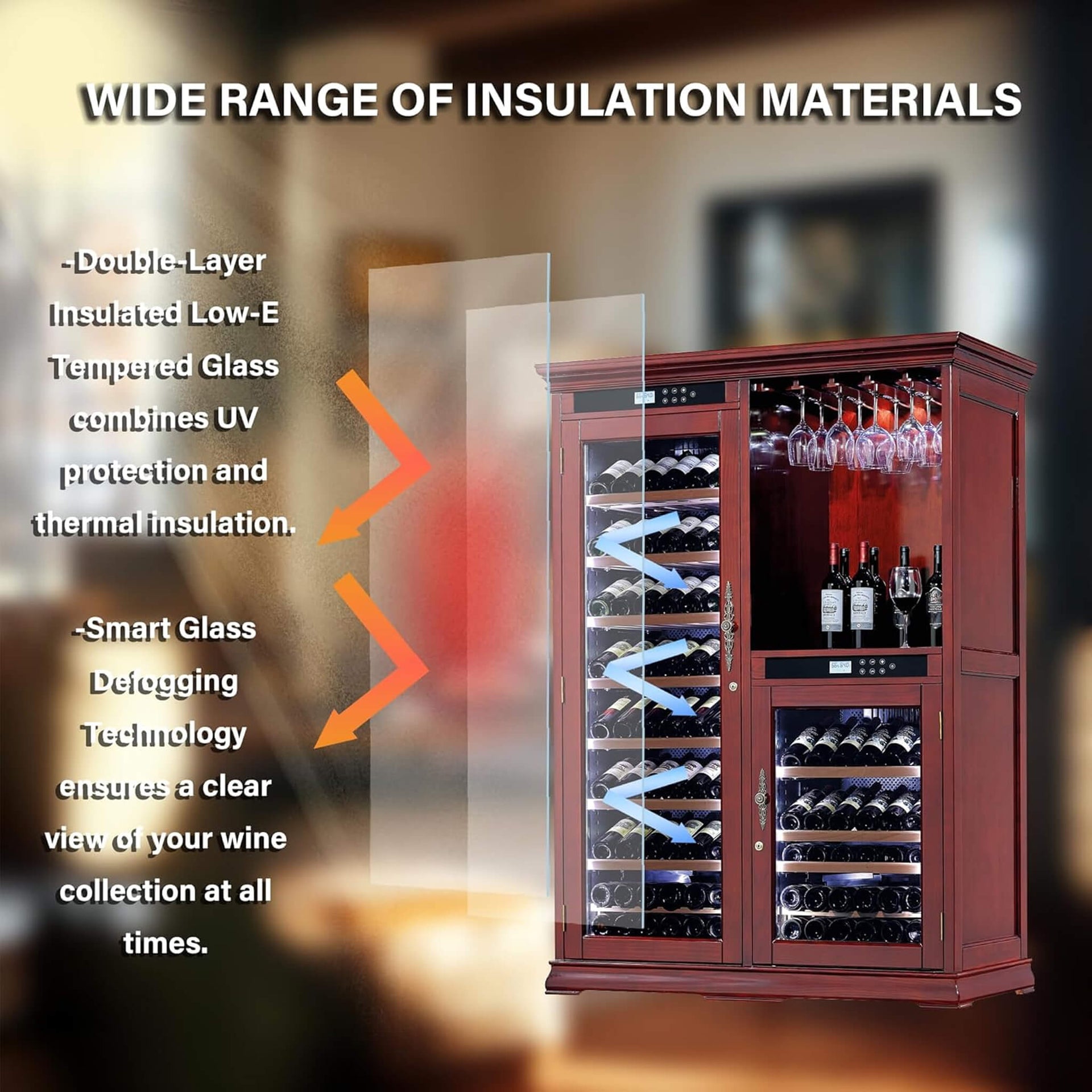 158-Bottle Wooden Wine Cooler Cabinet With Adjustable Temperature And Vacuum Insulation Doors (SAK91827)