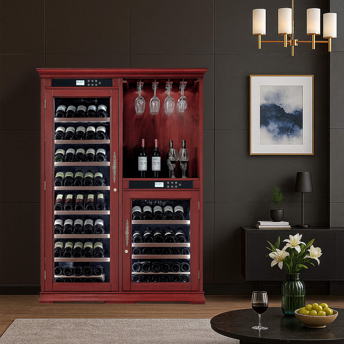 158-Bottle Wooden Wine Cooler Cabinet With Adjustable Temperature And Vacuum Insulation Doors (SAK91827)