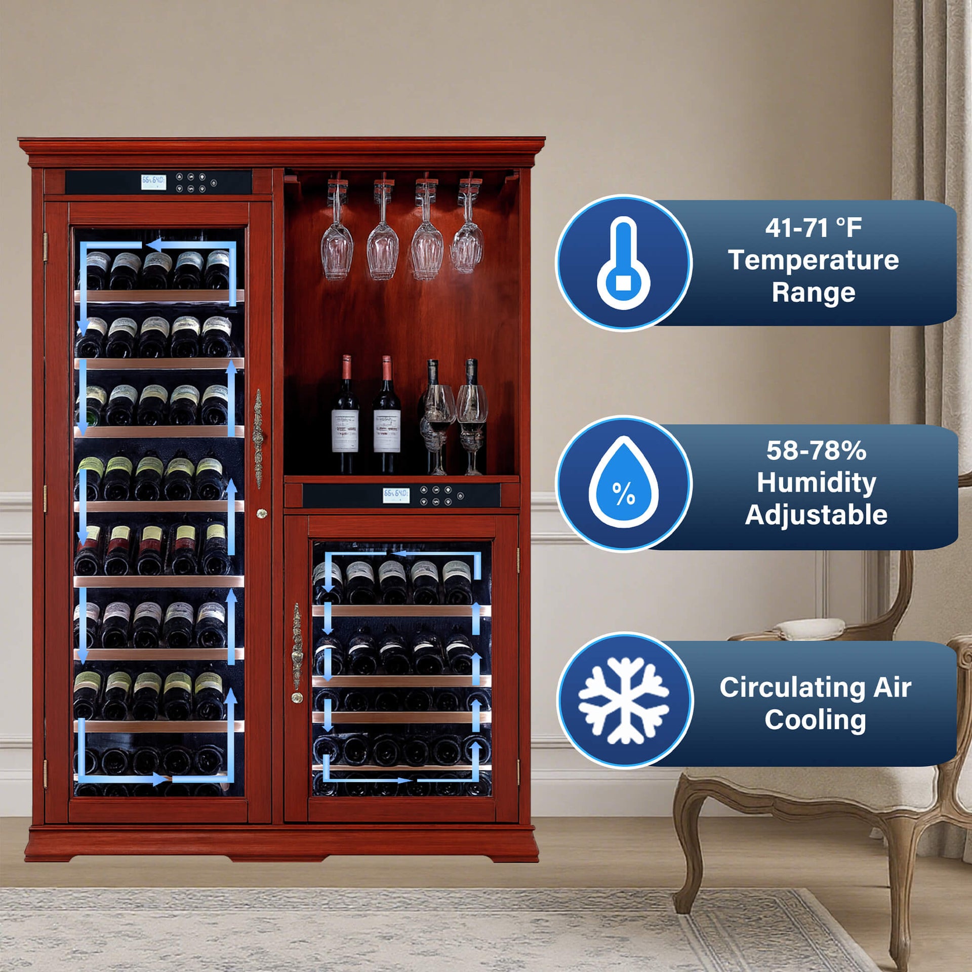 158-Bottle Wooden Wine Cooler Cabinet With Adjustable Temperature And Vacuum Insulation Doors (SAK91827)