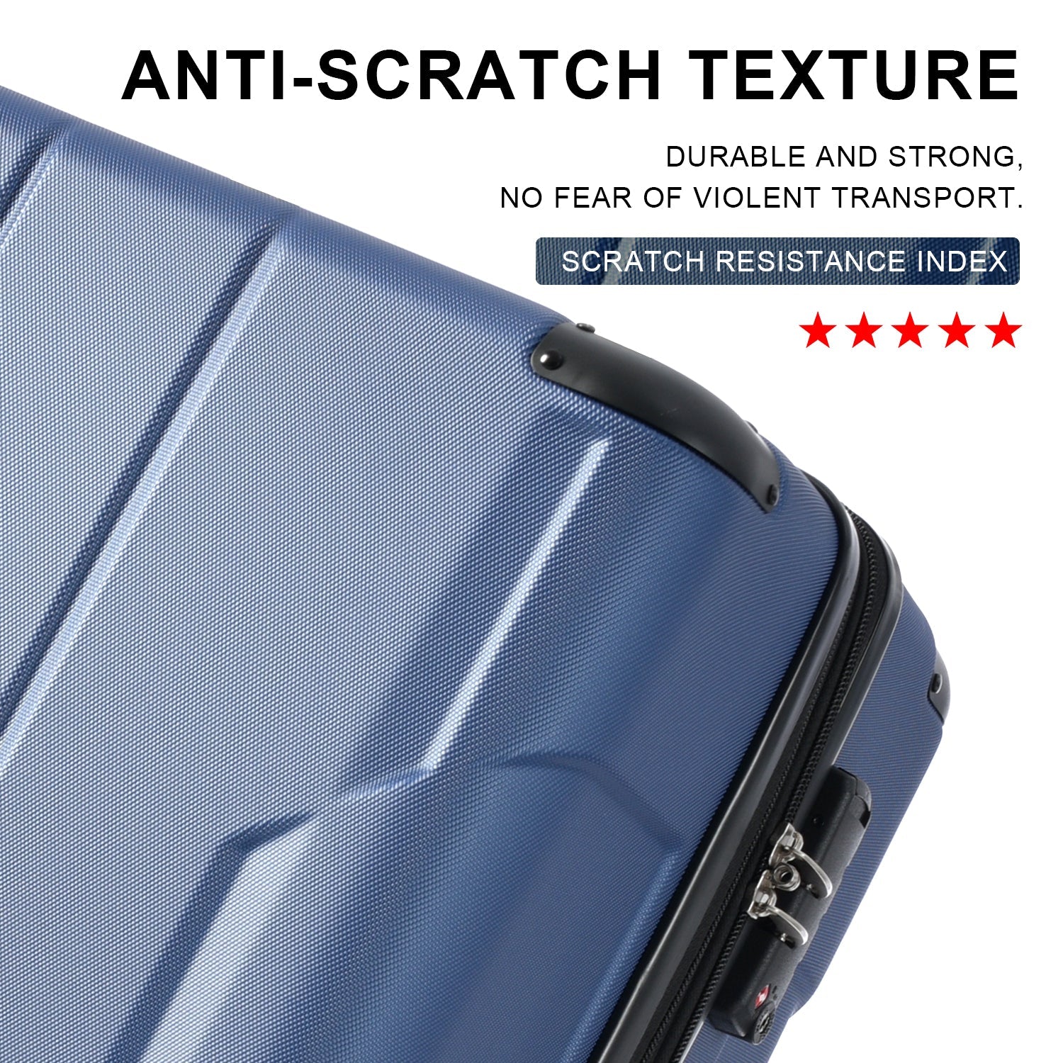 Hardshell Luggage Sets 3 Pcs Spinner Suitcase with TSA Lock Lightweight 20''24''28'' Blue + ABS