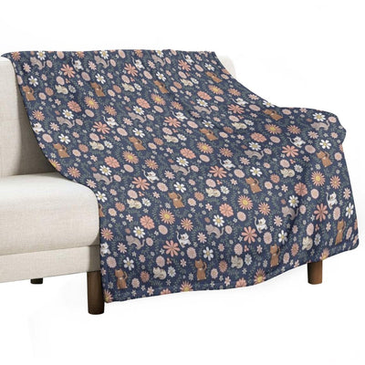 Flower Meower (Navy) Travel-friendly Throw Blanket