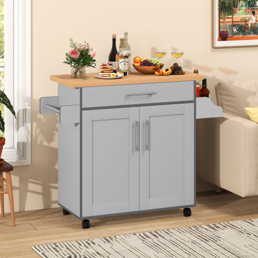 Rolling Kitchen Island Cart with Towel and Spice Rack-Gray