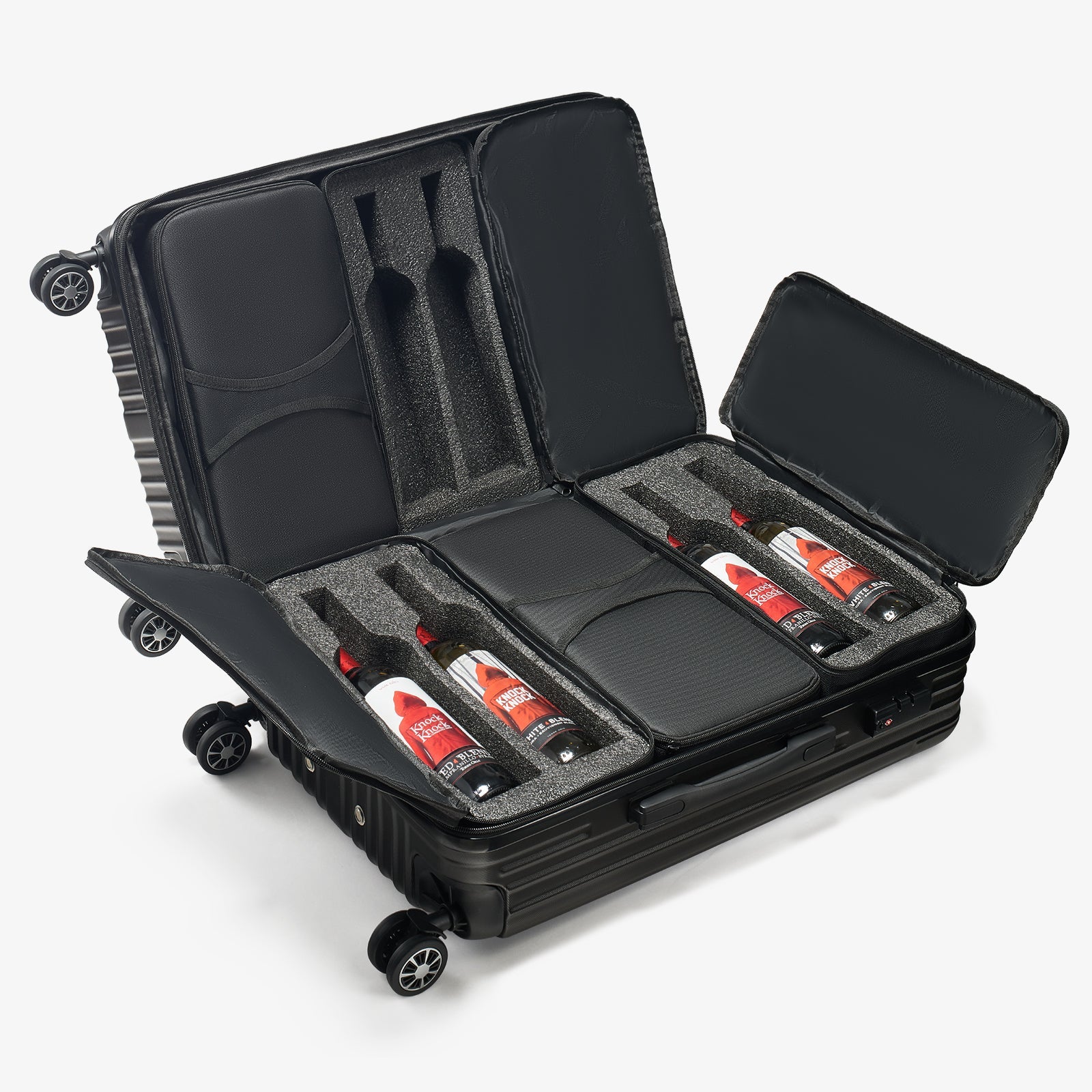 Wine Suitcase for Airplanes 12 Bottle, With Wine Carrier Cases Bags, Black Luggage Carrier with TSA Approved Lock and Removable Inserts to Carry Wine Liquor Alcohol During Travel, Gift For Wine Lovers