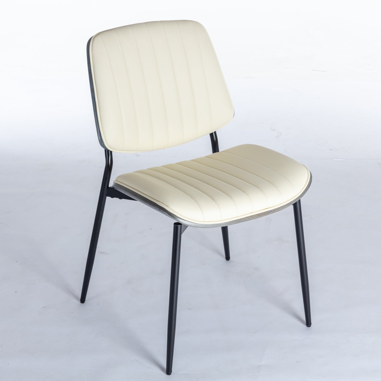 2-piece retro linen chair set with curved wooden backrest, cushioned seat, adjustable metal legs, (Beige PU)