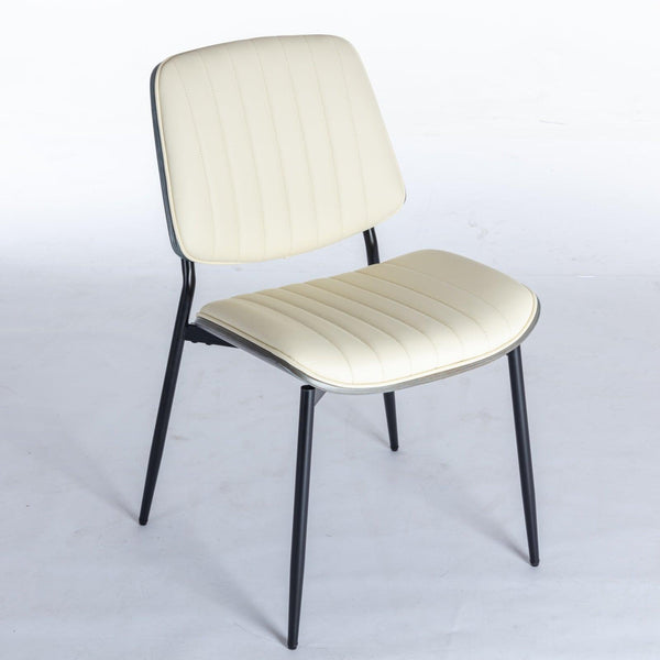 2-piece retro linen chair set with curved wooden backrest, cushioned seat, adjustable metal legs, (Beige PU)