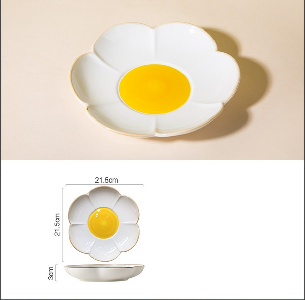 Creative Sun Egg Ceramic Bowl and Dish Set Cute Rice Bowl, Plate, Handle, Plate, Tableware, Home Breakfast Soup Plate