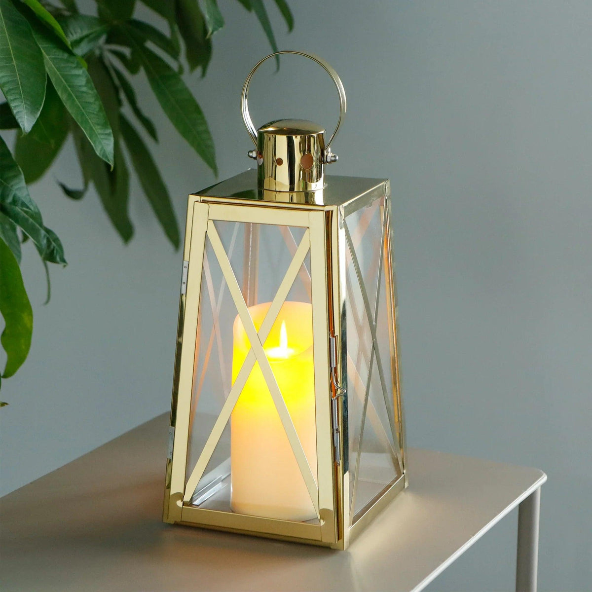 12''H Stainless Steel Decorative Lantern (Trapezoid)