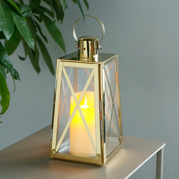 12''H Stainless Steel Decorative Lantern (Trapezoid)