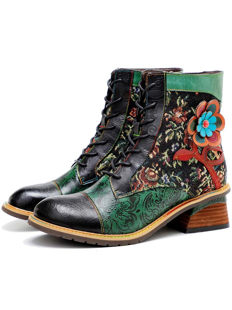 Vintage Handmade Stunning Floral Ankle Boots