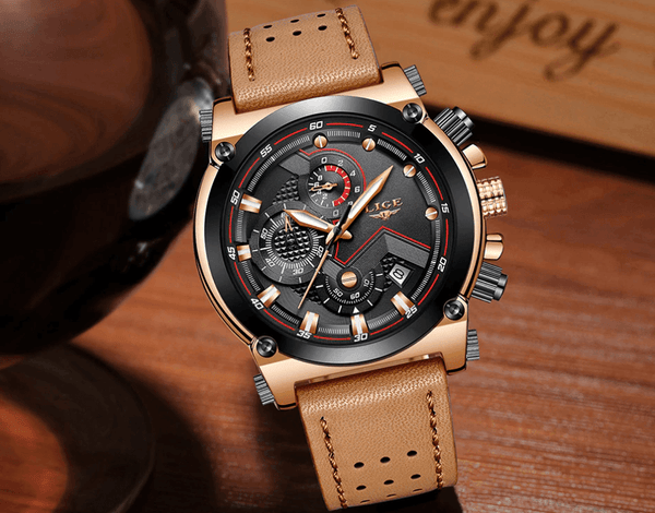 Men's Waterproof Modern Watch With Leather Belts, Stainless Steel Case Excellent Look Perfect Gift