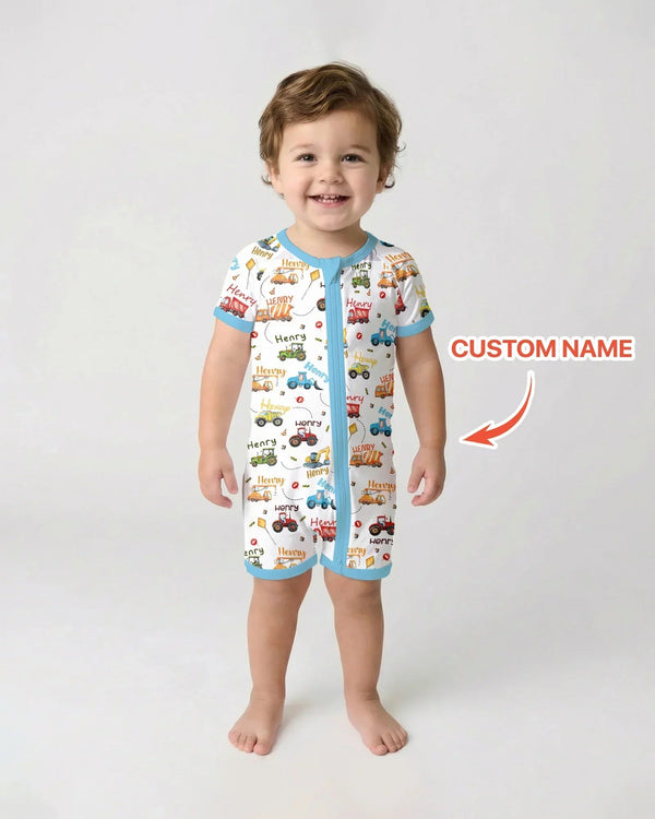 Construction Vehicles Custom Name Bamboo Shorty Zippy
