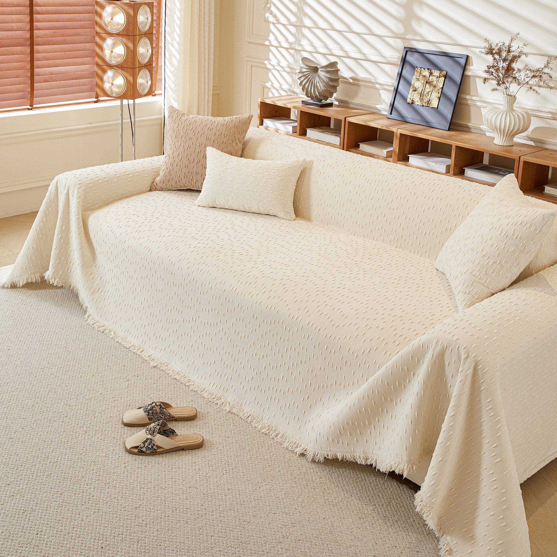 Textured Throw Blanket with 3D Dobby Weave, Minimalist Furniture Protector for Couch