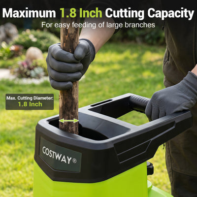 15-Amp Electric Wood Chipper Shredder Mulcher 1.8 Inch Max Cutting Diameter-Green