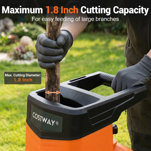 15-Amp Electric Wood Chipper Shredder Mulcher with 1.8 Inch Max Cutting Diameter-Orange