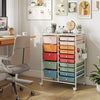 15-Drawer Rolling Storage Cart with Metal Tabletop and Pegboard-Macaron