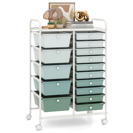 15-Drawer Utility Rolling Cart with Drawers Multi-Use Storage-Lime Green