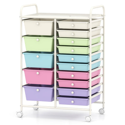 15-Drawer Utility Rolling Cart with Drawers Multi-Use Storage-Icecream Multicolor