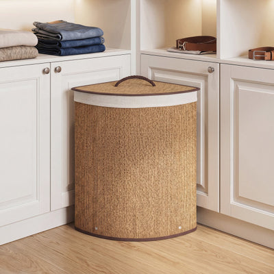 15 Gal Capacity Bamboo Laundry Hamper with Removable Liner-Brown