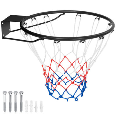 15 Inch Basketball Rim Goal Replacement with All Weather Net and Mounting Hardware-Black