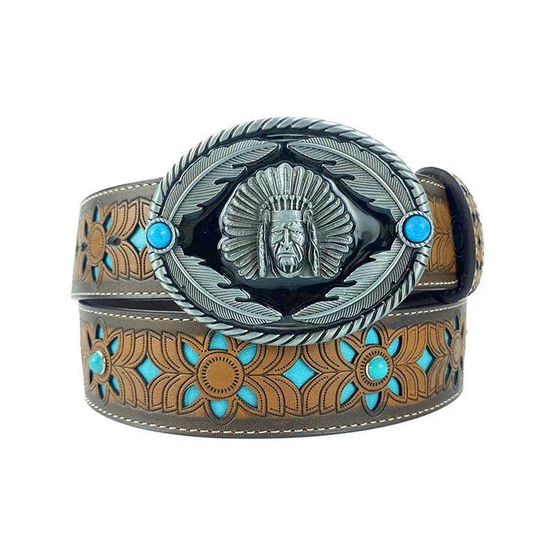 TOPACC Western Turquoise Belts - Oval Turquoise Indians Buckle Copper/Bronze - Gifts for You 'n Me