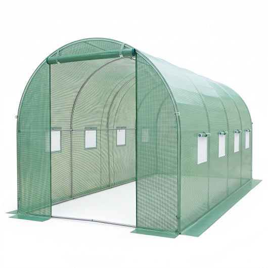 15 x 7 x 7 ft Walk-in Tunnel Greenhouse for Outdoors-Green
